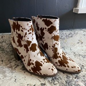Cow print booties
